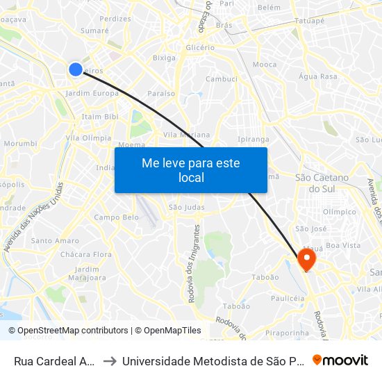 Rua Cardeal Arcoverde 2030 to Universidade Metodista de São Paulo (Campus Rudge Ramos ) map