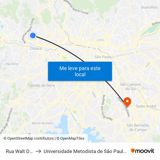 Rua Walt Disney 372 to Universidade Metodista de São Paulo (Campus Rudge Ramos ) map