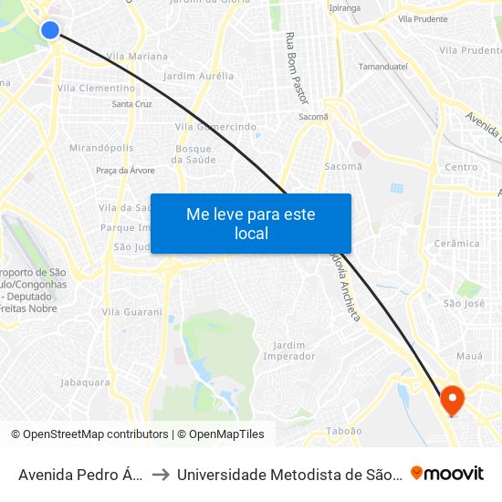 Avenida Pedro Álvares Cabral 3037 to Universidade Metodista de São Paulo (Campus Rudge Ramos ) map