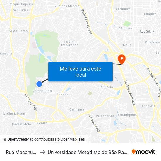 Rua Macahuba, 463-491 to Universidade Metodista de São Paulo (Campus Rudge Ramos ) map