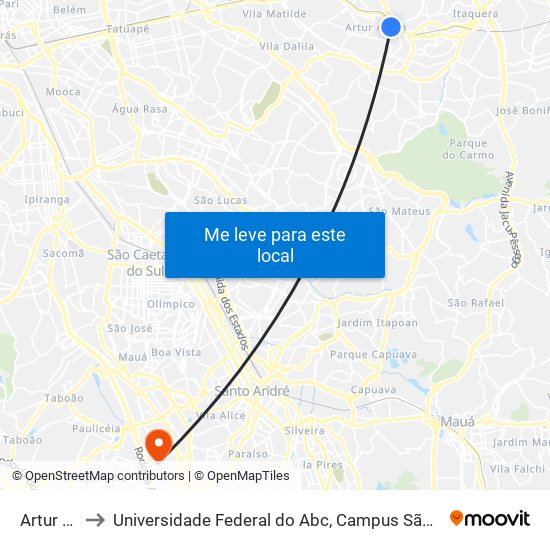 Artur Alvim to Universidade Federal do Abc, Campus São Bernardo do Campo map