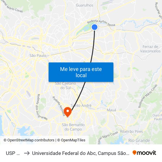 USP Leste to Universidade Federal do Abc, Campus São Bernardo do Campo map