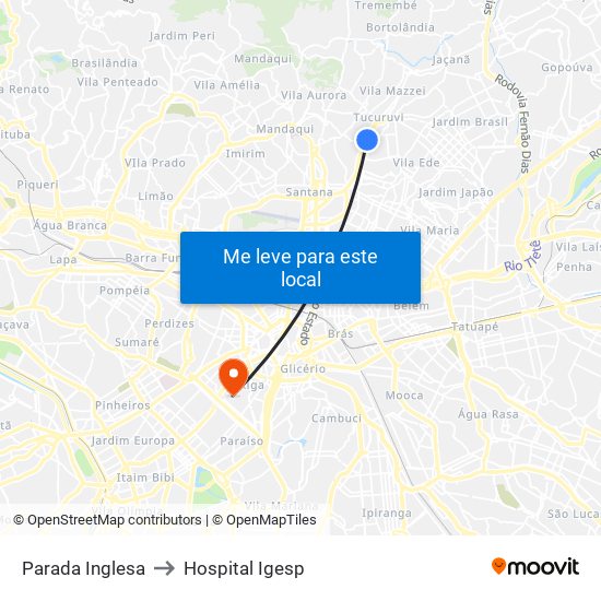 Parada Inglesa to Hospital Igesp map