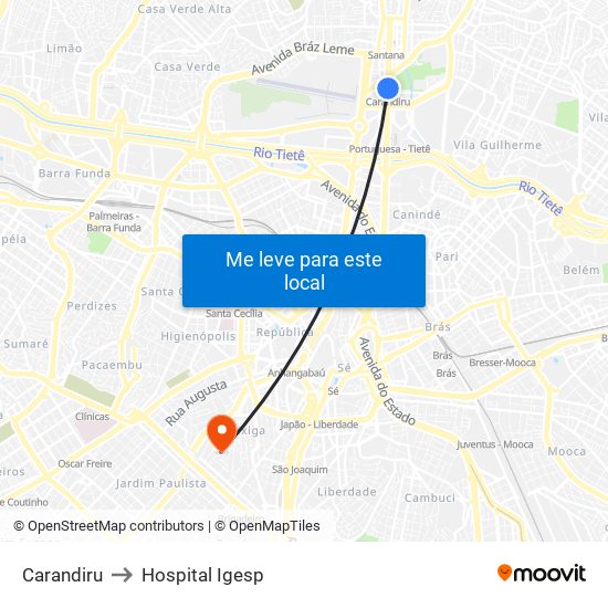 Carandiru to Hospital Igesp map