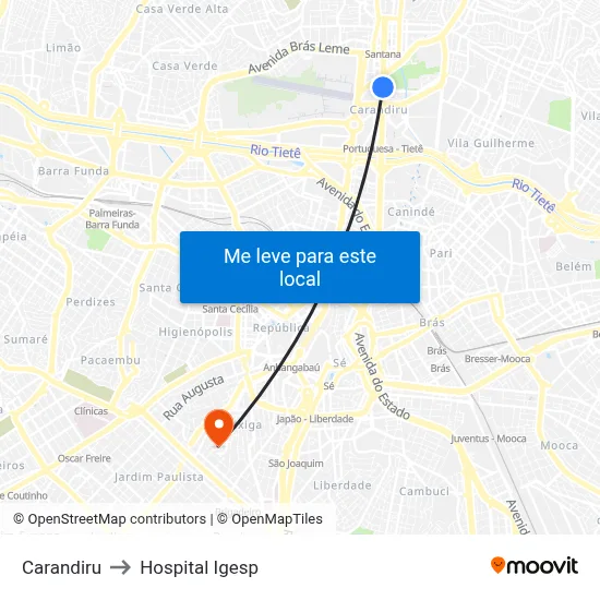 Carandiru to Hospital Igesp map