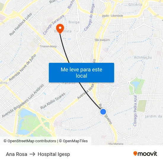 Ana Rosa to Hospital Igesp map