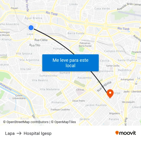 Lapa to Hospital Igesp map
