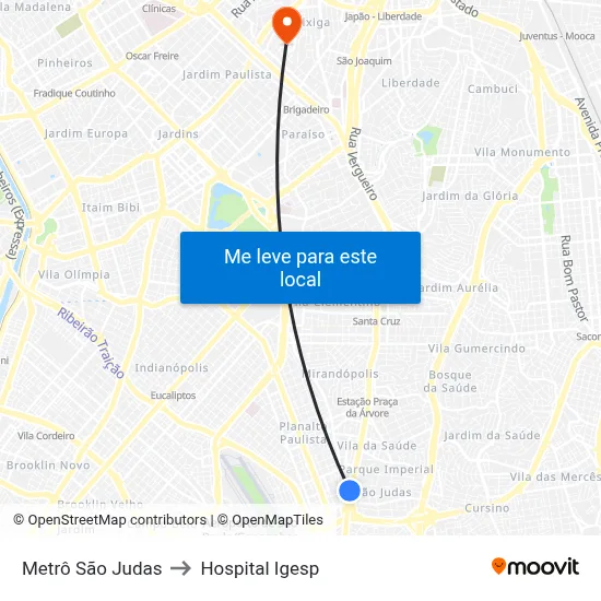 Metrô São Judas to Hospital Igesp map