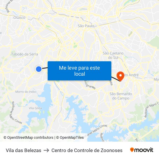 Vila das Belezas to Centro de Controle de Zoonoses map