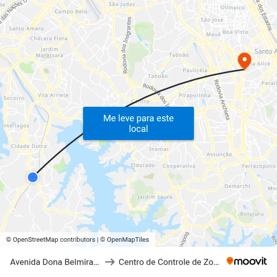 Avenida Dona Belmira Marin to Centro de Controle de Zoonoses map
