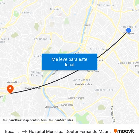 Eucaliptos to Hospital Municipal Doutor Fernando Mauro Pires da Rocha map