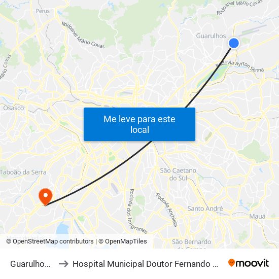 Guarulhos-Cecap to Hospital Municipal Doutor Fernando Mauro Pires da Rocha map