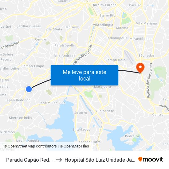 Parada Capão Redondo I to Hospital São Luiz Unidade Jabaquara map