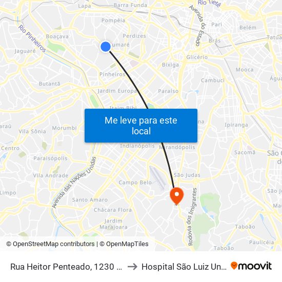 Rua Heitor Penteado, 1230 • Metrô Vila Madalena to Hospital São Luiz Unidade Jabaquara map