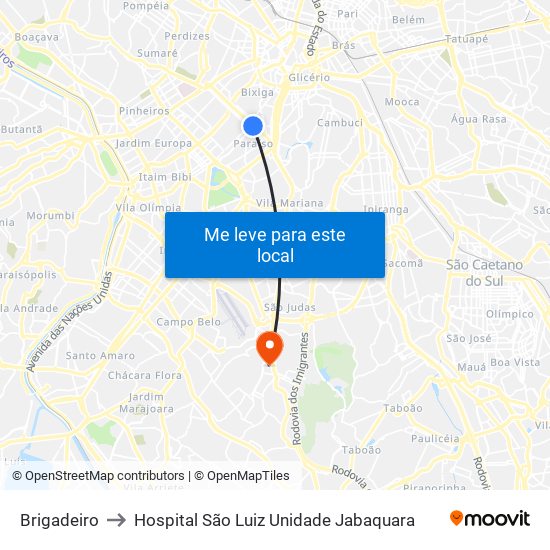 Brigadeiro to Hospital São Luiz Unidade Jabaquara map