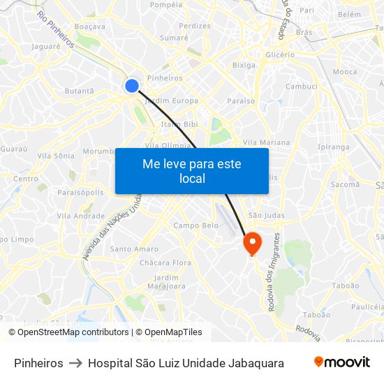 Pinheiros to Hospital São Luiz Unidade Jabaquara map