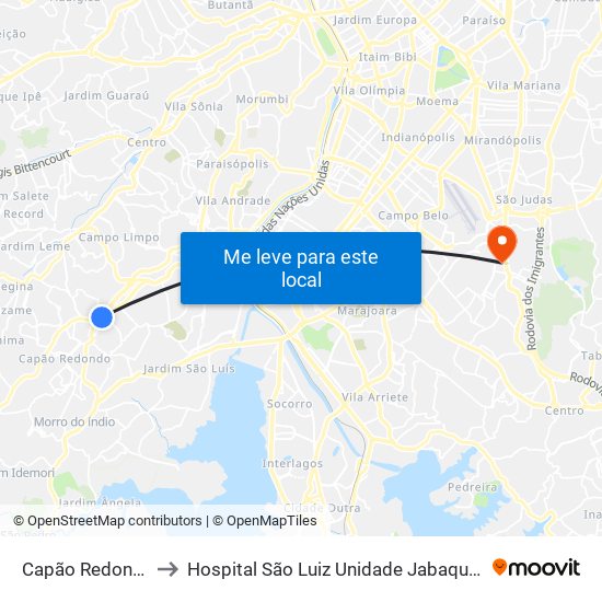 Capão Redondo to Hospital São Luiz Unidade Jabaquara map