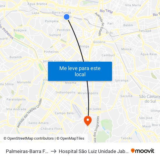 Palmeiras-Barra Funda to Hospital São Luiz Unidade Jabaquara map
