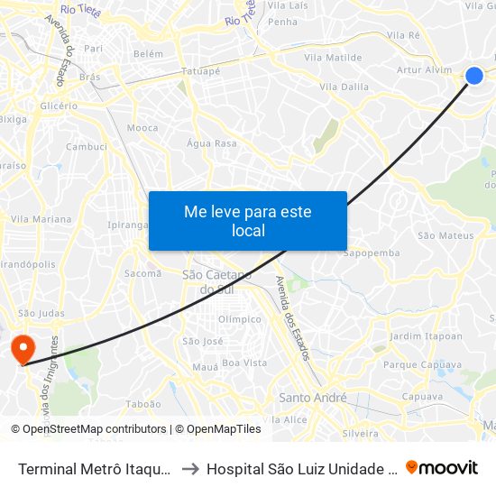 Terminal Metrô Itaquera Norte to Hospital São Luiz Unidade Jabaquara map