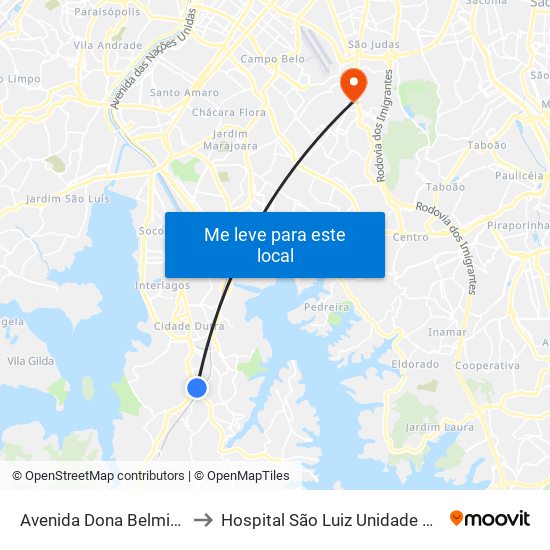 Avenida Dona Belmira Marin to Hospital São Luiz Unidade Jabaquara map