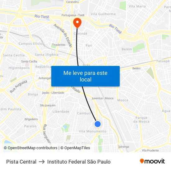 Pista Central to Instituto Federal São Paulo map