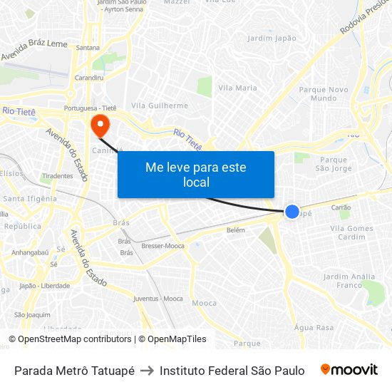 Parada Metrô Tatuapé to Instituto Federal São Paulo map