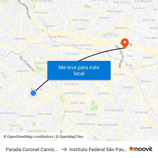 Parada Coronel Camisão to Instituto Federal São Paulo map