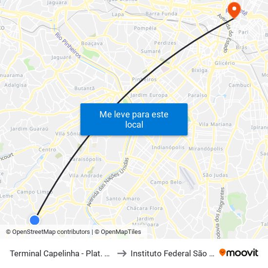 Terminal Capelinha - Plat. 5, 3222 to Instituto Federal São Paulo map
