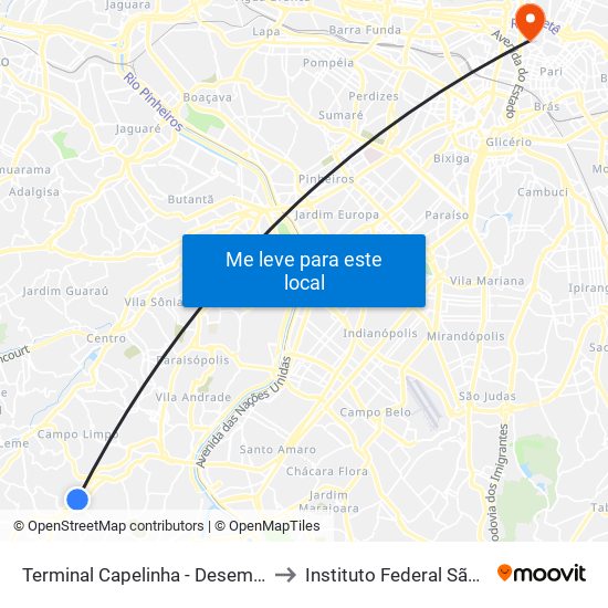 Terminal Capelinha - Desemb. Plat 6 to Instituto Federal São Paulo map