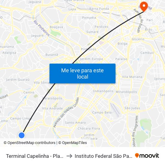 Terminal Capelinha - Plat. 2 to Instituto Federal São Paulo map