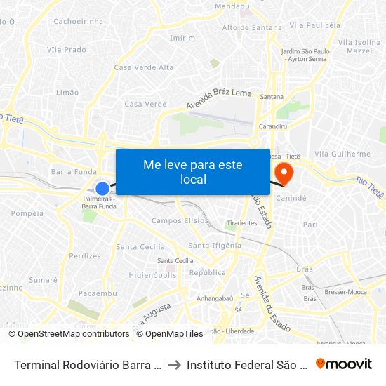 Terminal Rodoviário Barra Funda to Instituto Federal São Paulo map
