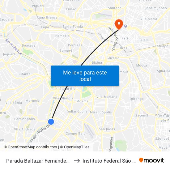 Parada Baltazar Fernandes (C/B) to Instituto Federal São Paulo map