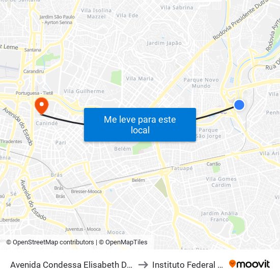 Avenida Condessa Elisabeth De Robiano 4810 to Instituto Federal São Paulo map