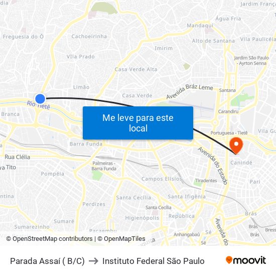 Parada Assaí ( B/C) to Instituto Federal São Paulo map