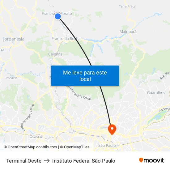 Terminal Oeste to Instituto Federal São Paulo map