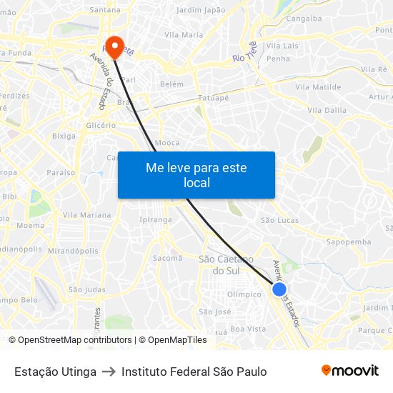 Estação Utinga to Instituto Federal São Paulo map