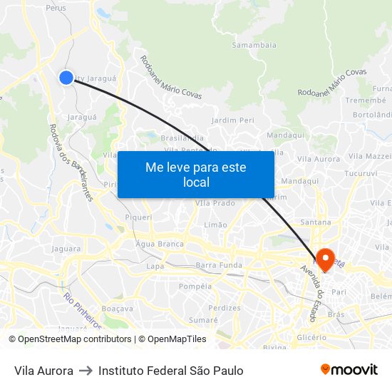 Vila Aurora to Instituto Federal São Paulo map