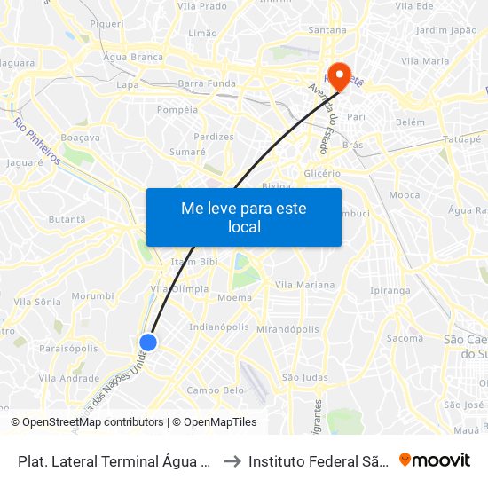 Plat. Lateral Terminal Água Espraiada to Instituto Federal São Paulo map