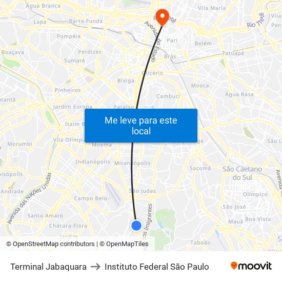 Terminal Jabaquara to Instituto Federal São Paulo map