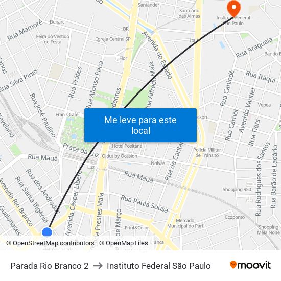 Parada Rio Branco 2 to Instituto Federal São Paulo map