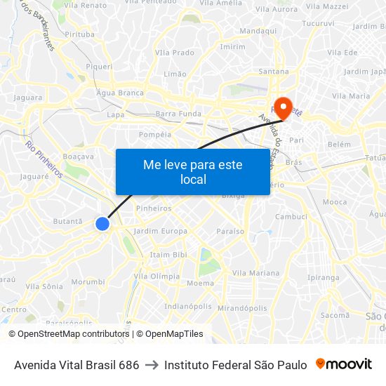 Avenida Vital Brasil 686 to Instituto Federal São Paulo map