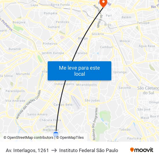 Av. Interlagos, 1261 to Instituto Federal São Paulo map