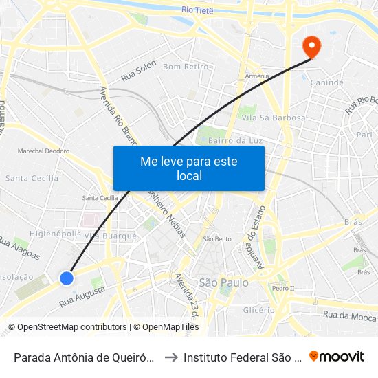 Parada Antônia de Queiróz (B/C) to Instituto Federal São Paulo map