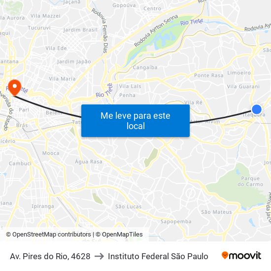 Av. Pires do Rio, 4628 to Instituto Federal São Paulo map