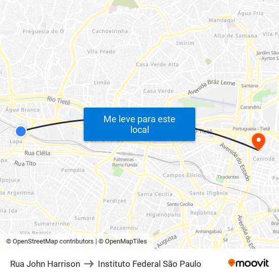Rua John Harrison to Instituto Federal São Paulo map