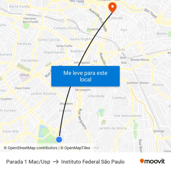 Parada 1 Mac/Usp to Instituto Federal São Paulo map