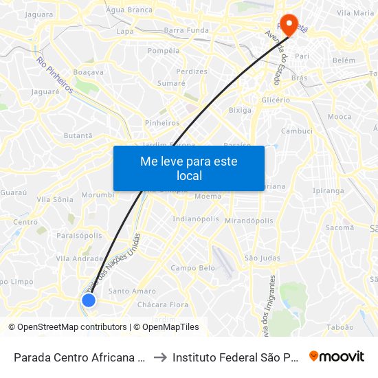Parada Centro Africana B/C to Instituto Federal São Paulo map