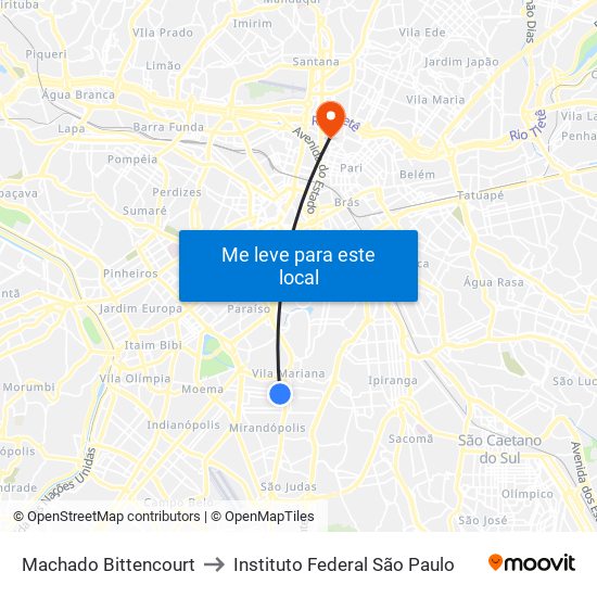 Machado Bittencourt to Instituto Federal São Paulo map