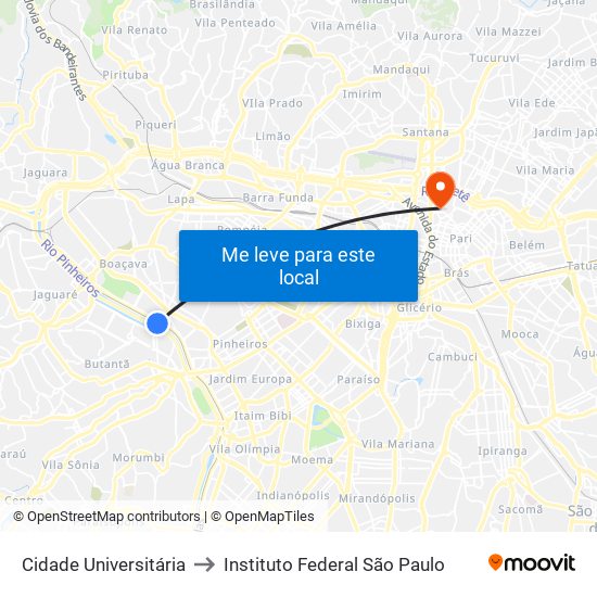 Cidade Universitária to Instituto Federal São Paulo map