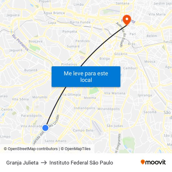 Granja Julieta to Instituto Federal São Paulo map